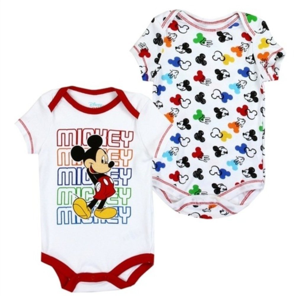 MICKEY Mouse Boys Newborn Set of 2 Bodysuits/Creepers Size 0-3 Months Soft